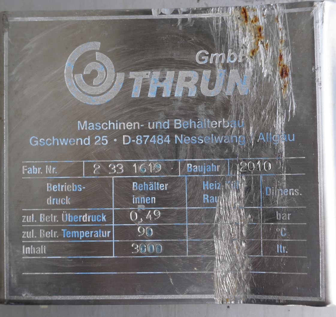 Behälter 3.000 Liter aus V2A isoliert, gebraucht
Bauform: hängend
