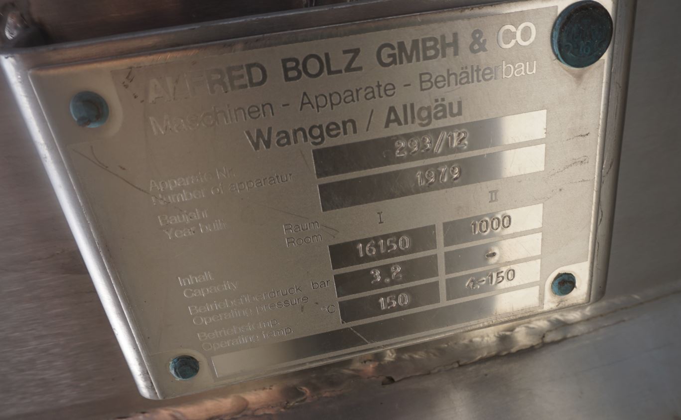 Druckbehälter 16.150 Liter aus V4A, temperierbar, gebraucht