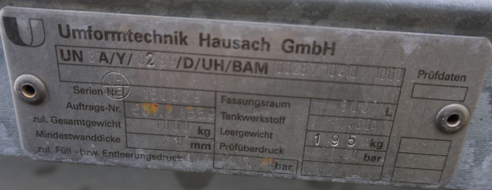 Container 500 Liter aus V2A einwandig, gebraucht