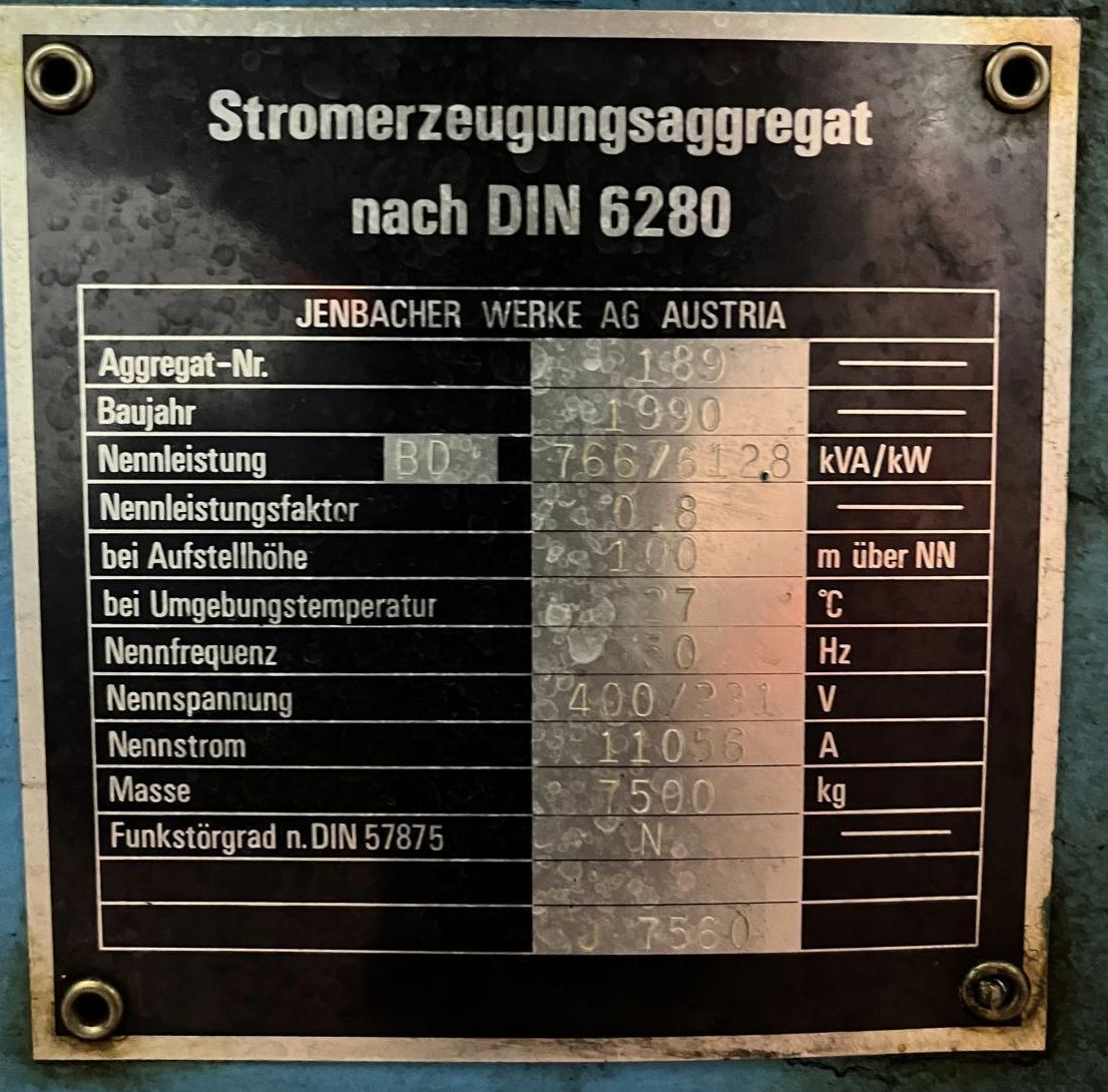 Stromaggregat 766 kVA, Jenbacher - Preis auf Anfrage