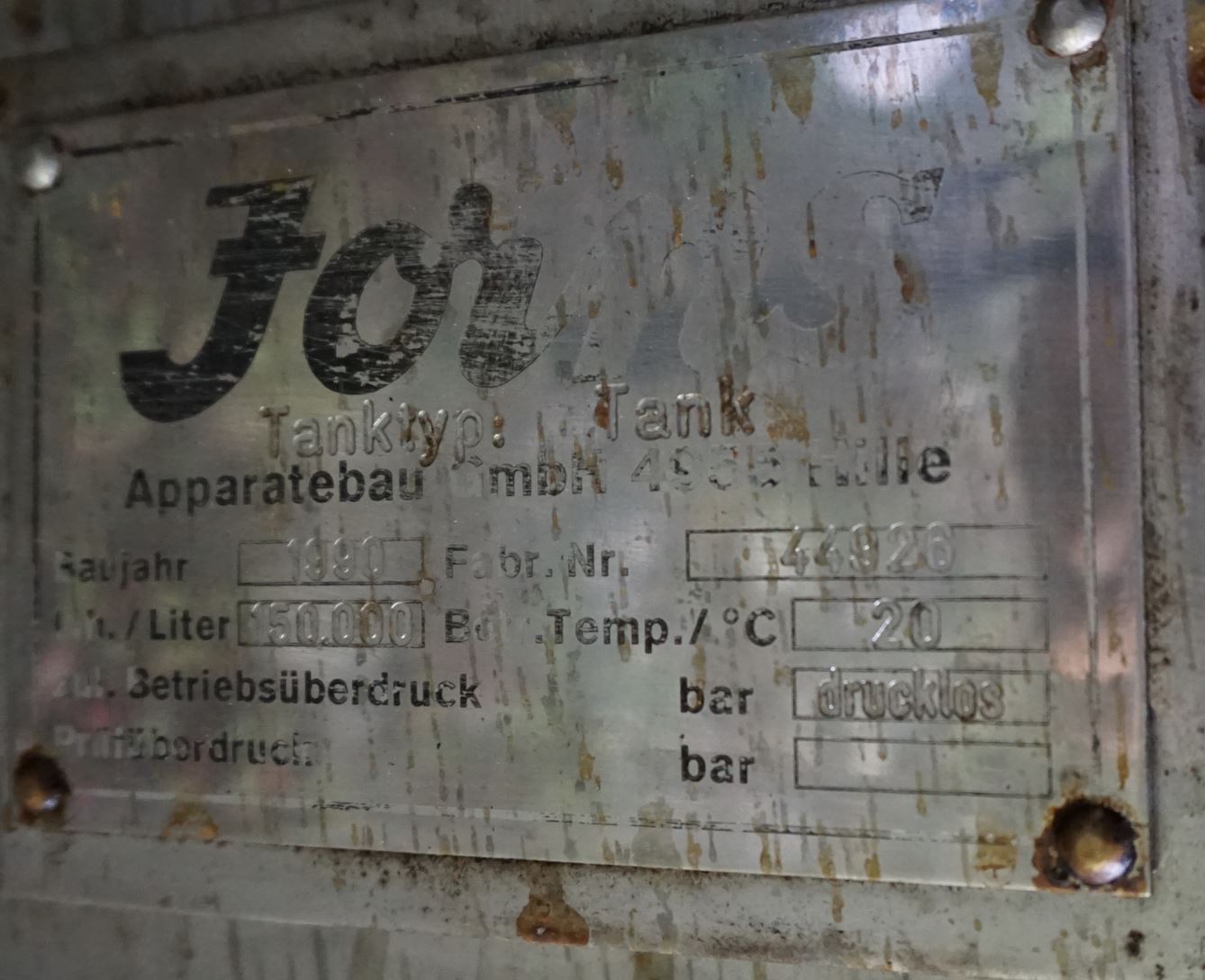 Behälter 150.000 Liter aus V2A einwandig, gebraucht