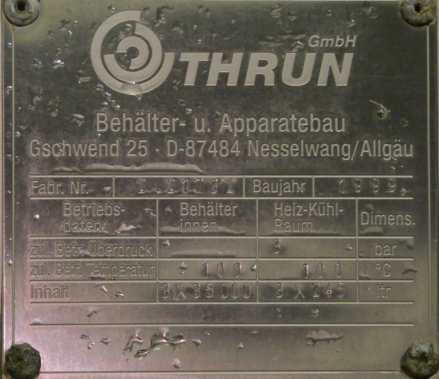 Rahmtank 3 x 35.000 Liter aus V2A isoliert, temperierbar, gebraucht