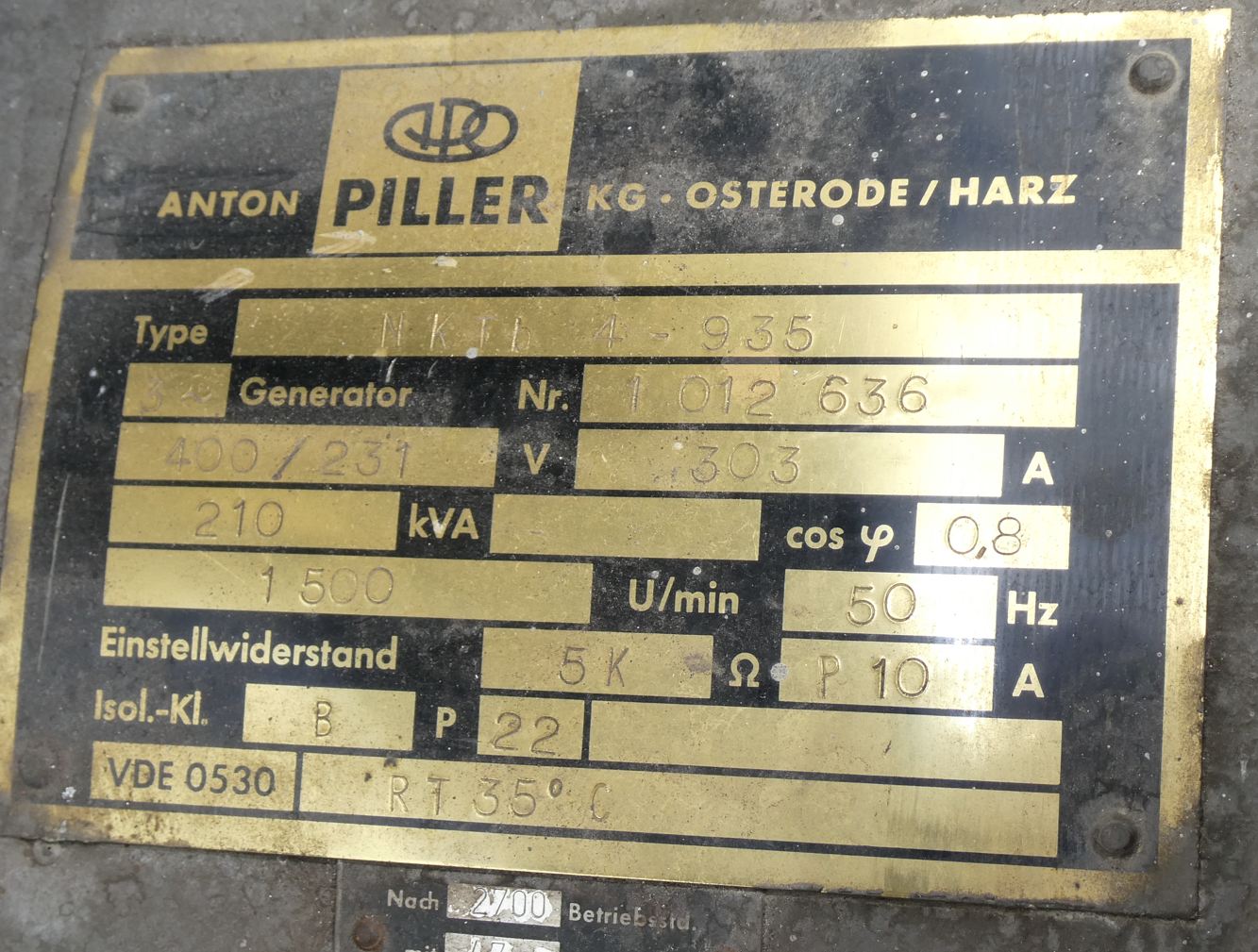 Stromaggregat 210 kVA, Anton Piller - Preis auf Anfrage