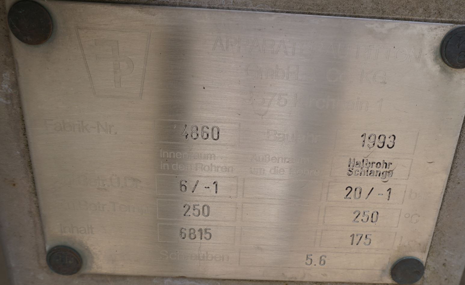 Druckbehälter 6.815 Liter aus V4A temperierbar, gebraucht