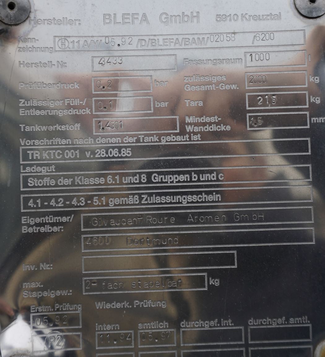 Schüttgutcontainer 1.000 Liter aus V2A einwandig, gebraucht