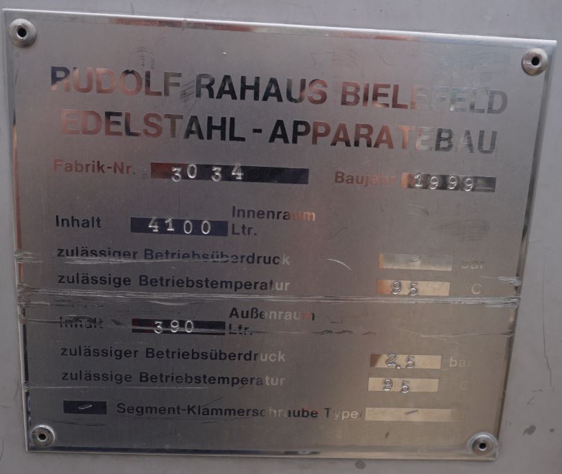 Behälter 4.100 Liter aus V4A temperierbar, gebraucht