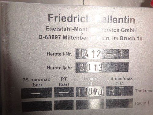 Behälter 11.070 Liter aus V2A, gebraucht, einwandig