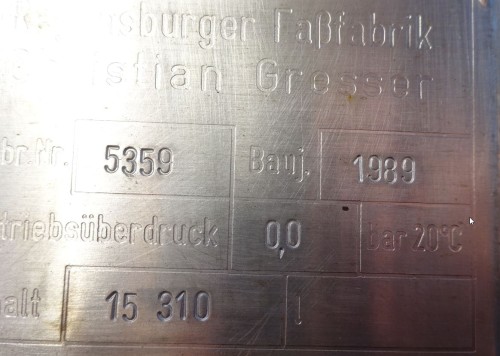 Behälter 15.310 Liter aus V2A, gebraucht, temperierbar, einwandig