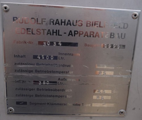 Behälter 4.100 Liter aus V4A temperierbar, gebraucht