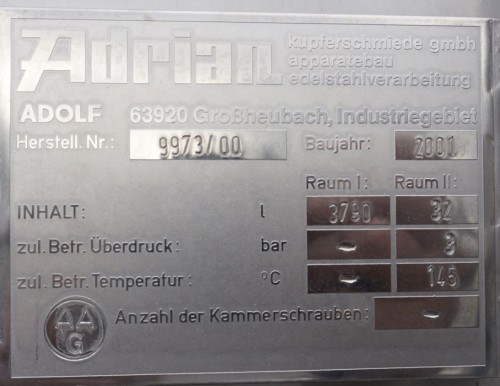 Behälter 3.790 Liter aus V2A isoliert, temperierbar, gebraucht