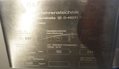 Behälter 2.440 Liter aus V2A einwandig, gebraucht