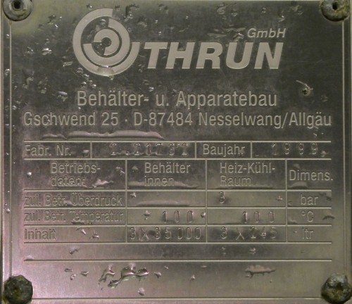 Rahmtank 3 x 35.000 Liter aus V2A isoliert, temperierbar, gebraucht
