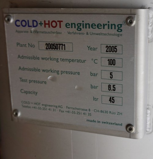 Rohrbündelwärmetauscher 60 Liter V4A, gebraucht