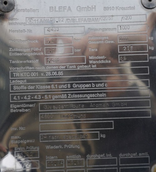 Schüttgutcontainer 1.000 Liter aus V2A einwandig, gebraucht